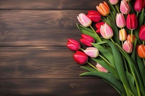 Premium AI Image | Tulips bouquet background and copy space