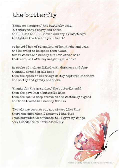 The Butterfly Original Poetry Print Digital Download By Becky Hemsley At Talking To The Wild