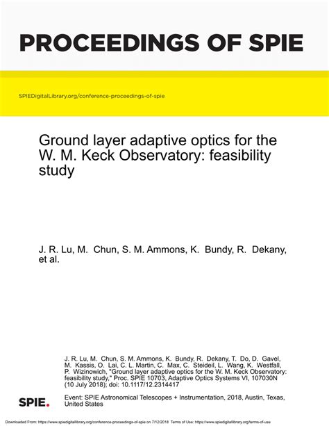 Pdf Ground Layer Adaptive Optics For The W M Keck Observatory