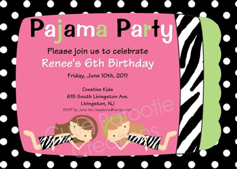 Zebra Print Pajama Party Birthday Invitations Sleepover Invitations