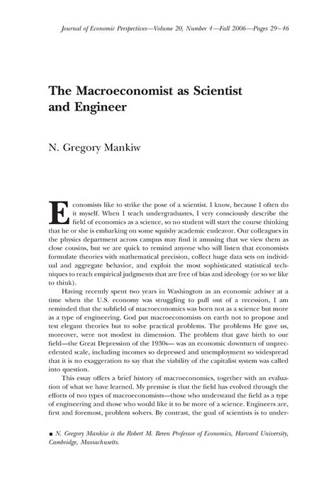 Mankiw The Macroeconomist As Scientist And Engineer The