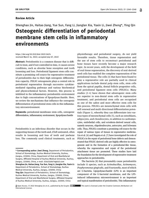 Pdf Osteogenic Differentiation Of Periodontal Membrane Stem Cells In