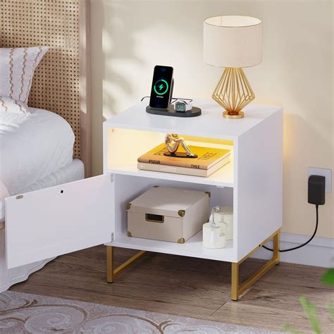 YITAHOME Rattan Nightstands With Charging Station LED Lights End