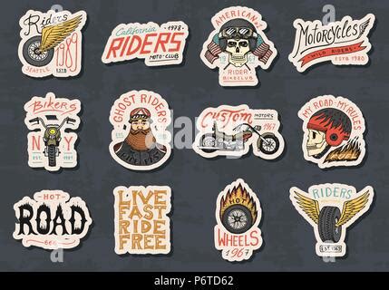 Biker Club Sticker Vorlagen Vintage Custom Motorrad und Schädel