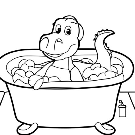 Ausmalbild Dinosaurier In Einer Badewanne Schwarz Wei Creative Fabrica