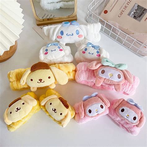 Sanrio Face Wash Makeup Hairband Sweet Melody Kuromi Wrist Strap Cinnamoroll Plush Doll Kawaii