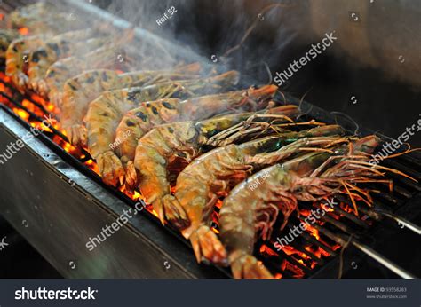 Tiger Prawn Barbecue At The Night Market In Hua Hin Thailand Stock