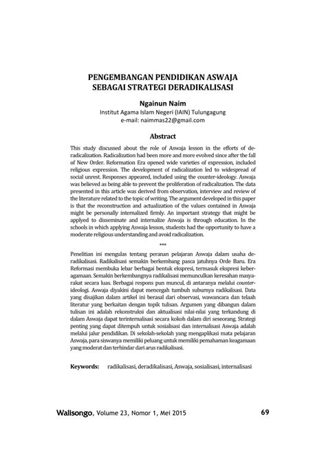 Pdf Pengembangan Pendidikan Aswaja Sebagai Strategi Deradikalisasi