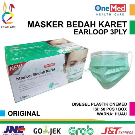 Jual ONEMED MASKER BEDAH KARET EARLOOP 3 PLY MASKER MEDIS WARNA