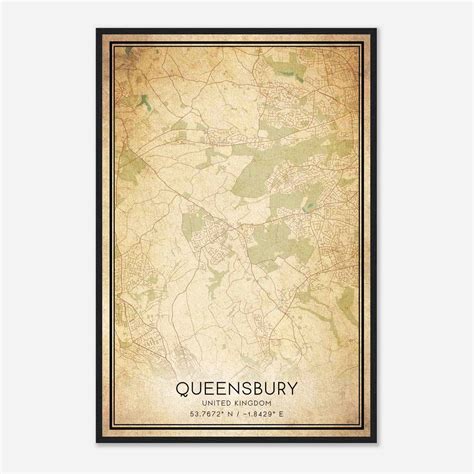 Vintage Queensbury United Kingdom Map Poster, Queensbury City Road Wall