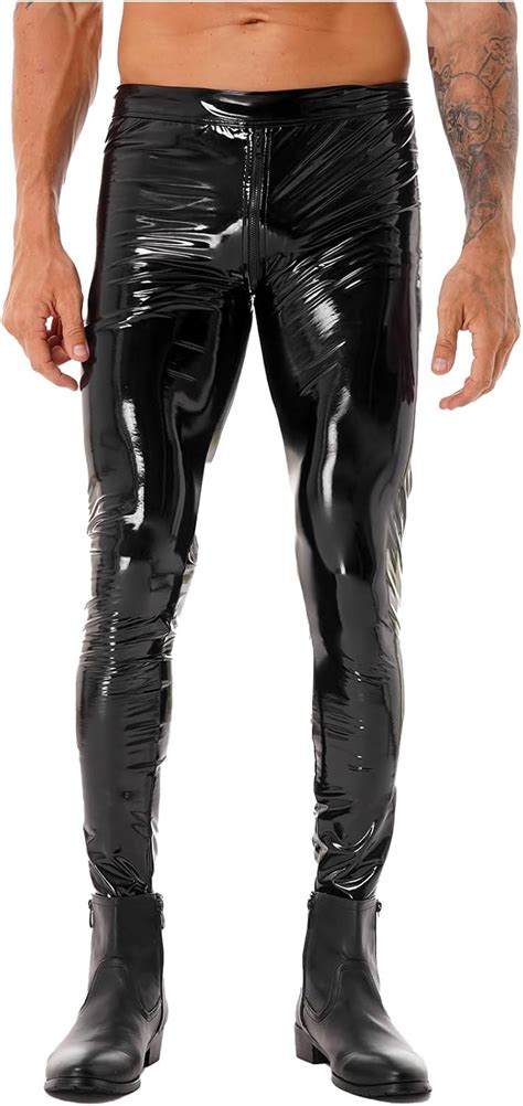 Inlzdz Homme Pantalon En Cuir Verni Noir Leggings Latex Collant