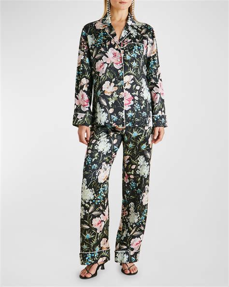 Olivia Von Halle Lila Floral Print Short Silk Pajama Set Emse