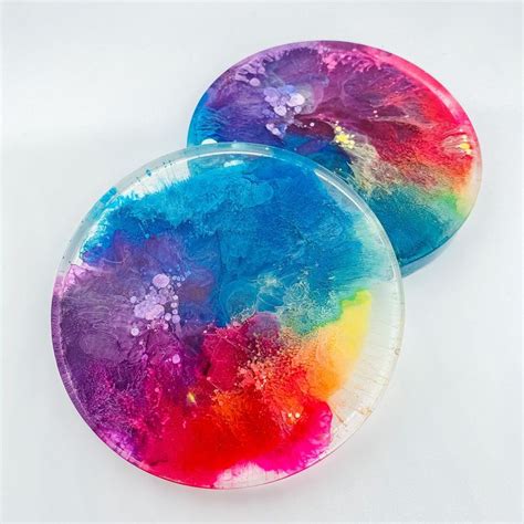 4 Resin Petri Coasters Set Of 2 Rainbow Home Decor Etsy Rainbow