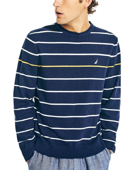 Nautica Mens Classic Fit Cotton Textured Striped Crewneck Sweater Macys