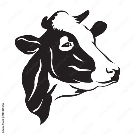 Cow head stylized symbol, cow portrait. Silhouette of farm animal, cattle. Emblem, logo or label ...