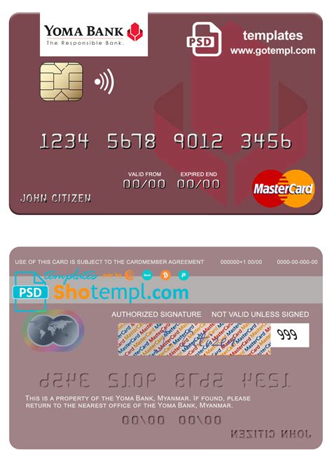 Myanmar Yoma Bank Limited mastercard, fully editable fake template in ...