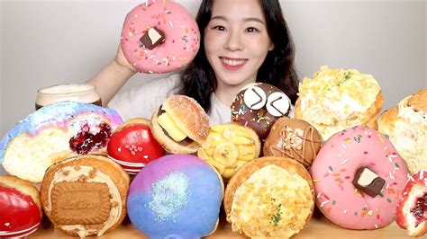 Asmr Cream Donut Mukbang 셀리스도넛 초코도넛 크림도넛 글레이즈드도넛 디저트 먹방 🍩 Chocolate