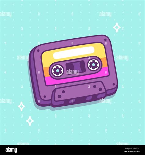 Cartoon Retro Cassette Tape Drawing In Bright 80s Style Old School Audio Equipment Clip Art