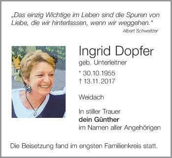 Traueranzeigen von Ingrid Dopfer Allgäuer Zeitung