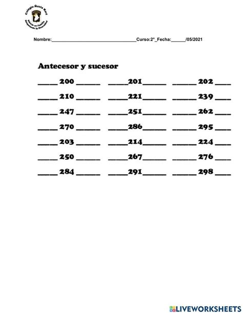 Ejercicio Interactivo De Antecesor Y Sucesor Para 2 Antecesor Y