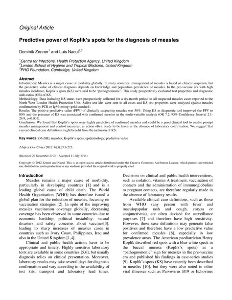 (PDF) Predictive power of Koplik's spots for the diagnosis of measles