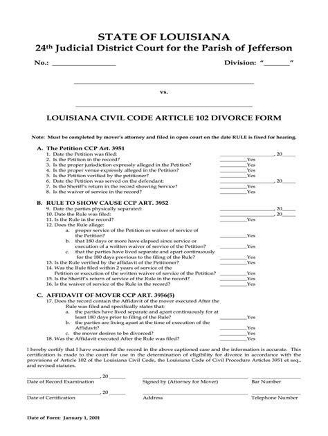 Louisiana 24th Judicial 102 Divorce Fill Online Printable Fillable