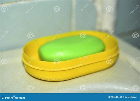 Green Bar of Soap in the Soap Dish in the Bathroom Stock Photo - Image ...