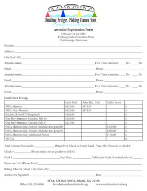 Fillable Online Southeastfestivals Attendee Registration Form Indd