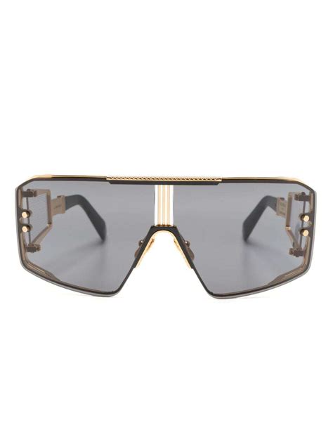 Balmain Le Masque Oversize Frame Sunglasses Gld Blk Editorialist