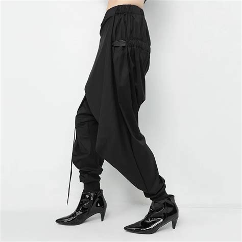 Black Hip Hop Baggy Pants Lace Up Spliced Harajuku Casual Harem Pants