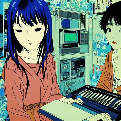 Satoshi Kon Anime Style and a 90s Computer: A Close Up of a Japanese ...