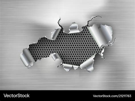 Ragged Hole Torn In Ripped Steel On Metal Vector Image