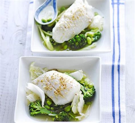 Poached Fish With Ginger Sesame Broth Recipe Bbc Good Food