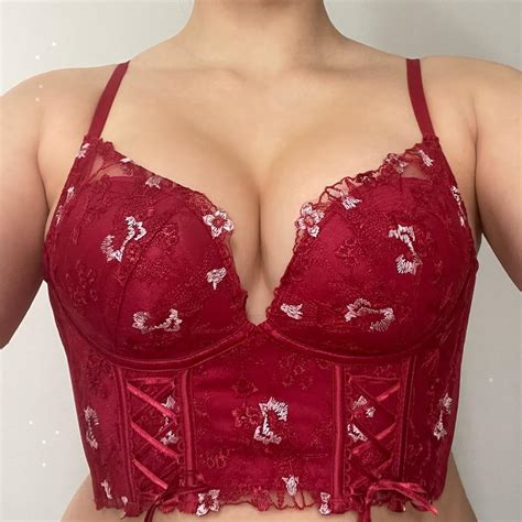 Stunning Embroidered Corset Top Red With Lace Up Depop