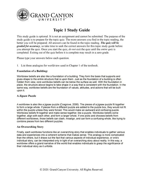 CWV 101 RS T1Study Guide Online Topic 1 Study Guide This Study Guide