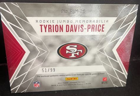 2022 PHOENIX TYRION DAVIS PRICE ROOKIE JUMBO 2CLR PATCH RC 99 SF