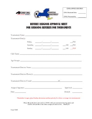 Fillable Online Cdysl Referee Assignor Approval Sheet For Assigning