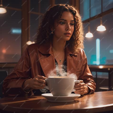 Premium Ai Image Beautiful Woman Curly Hair With Brown Jacket