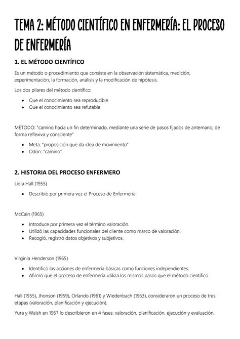 TEMA 2 MÉTODO CIENTÍFICO EN ENFERMERÍA EL PROCESO DE ENFERMERÍA EL