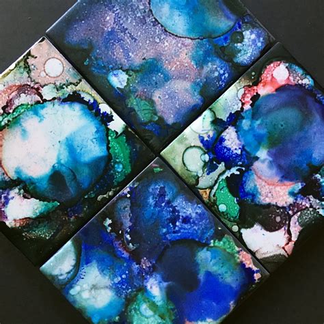 Set Of 4 Alcohol Ink Ceramic Tile Coasters