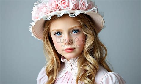 Innocent Blonde Girl Posing In Pastel Vintage Outfit