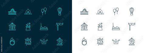 Set Line Hot Air Balloon Carnival Garland With Flags Bumper Car