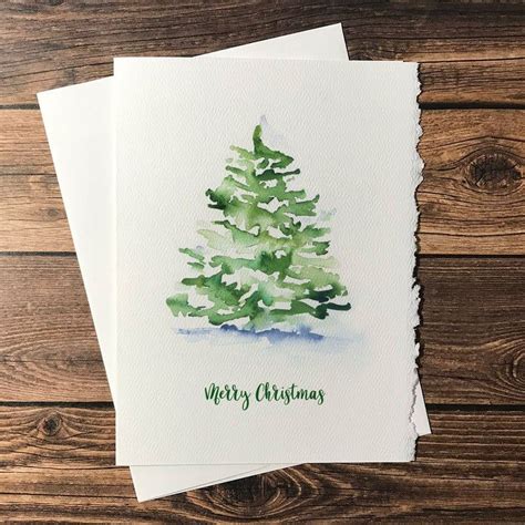 Watercolor Christmas Tree Set Of Christmas Cards Etsy Nederland