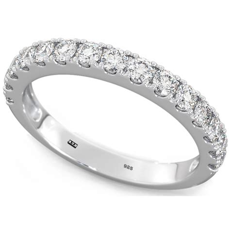 925 Sterling Silver Ladies Round Cut Half Eternity Wedding Band Ring