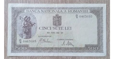 Romania Bancnota 500 Lei 1941 Filigran BNR Vertical Circulata