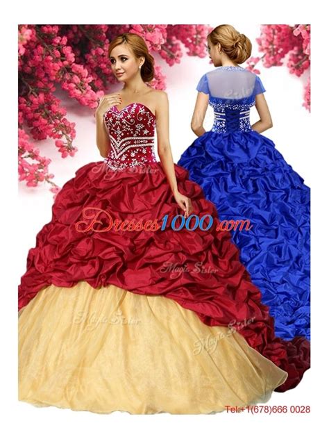 Wonderful Beaded And Pick Ups Quinceanera Dress With Brush Train