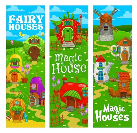 Banners De Viviendas Y Casas M Gicas De Cuento De Hadas Vector Premium