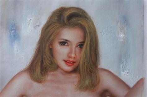 Portrait Of Original Nude Woman Oil Painting On Canvas Signed Nude