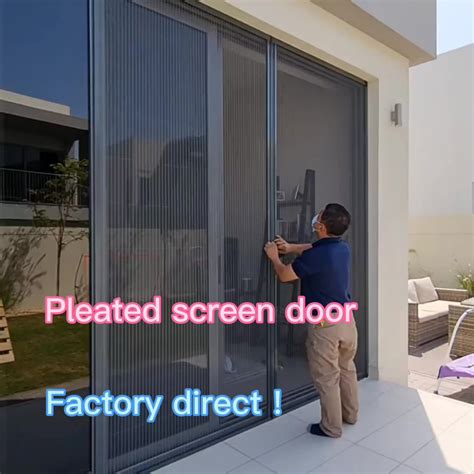 Aluminum Profile Plisse Pleated Sliding Polyester Mesh Door Mesh Retractable Insect Screen Door