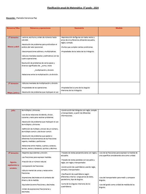 5to Grado Matemática Planificación Anual Pdf División